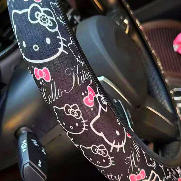 Hello Kitty steering wheel cover black Black
