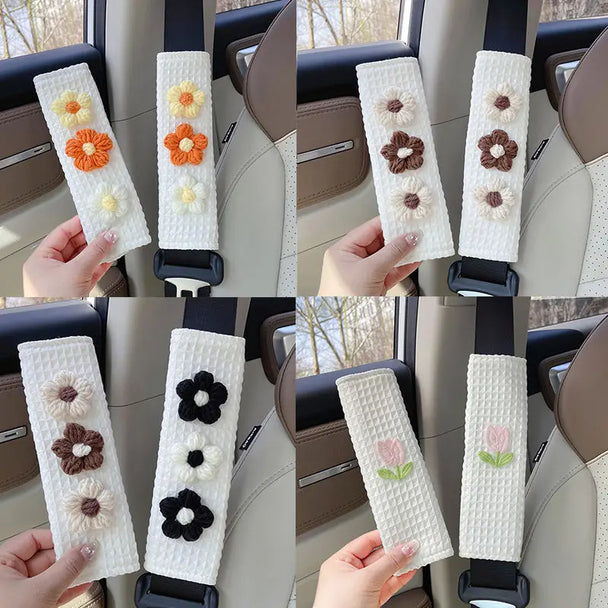1PC Car Styling Seat Belt Cover With Tulip Flowers
