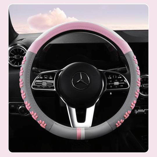 Leather Car Steering Wheel Cover Cat Design