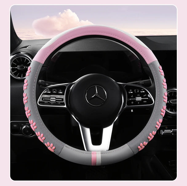 Leather Car Steering Wheel Cover Cat Design