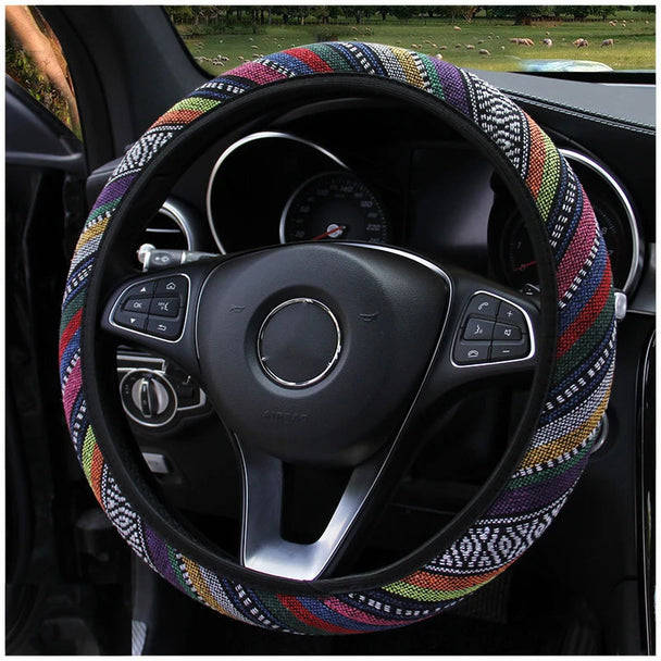 Ethnic-Style Car Steering Wheel Cover With Elastic Band
