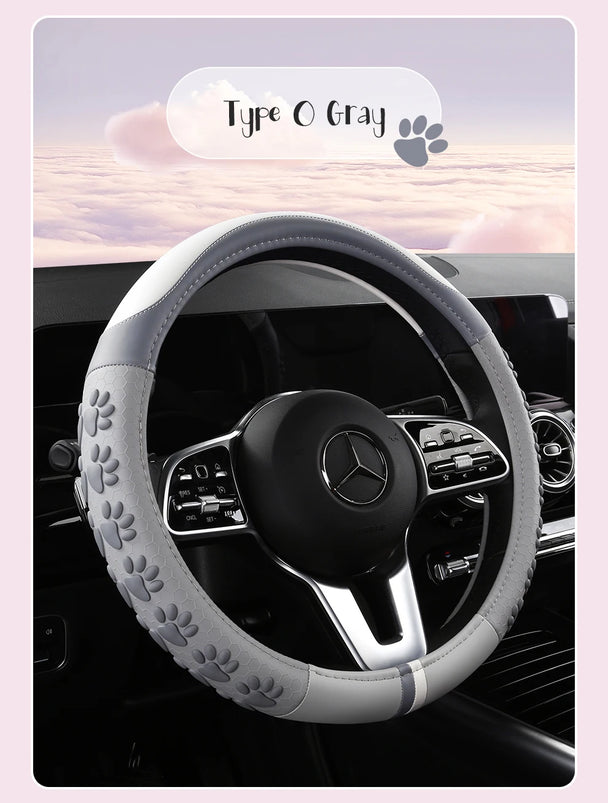 Leather Car Steering Wheel Cover Cat Design