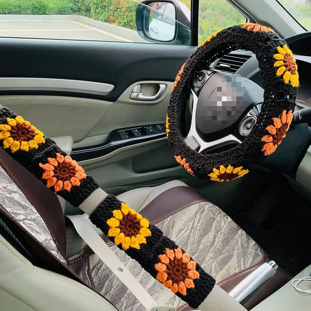 Crochet Steering Wheel Covers | Handmade Crocheted Flower Design