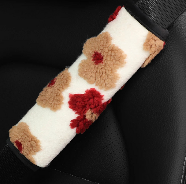 Winter Plush Flower Seat Belt Cover
