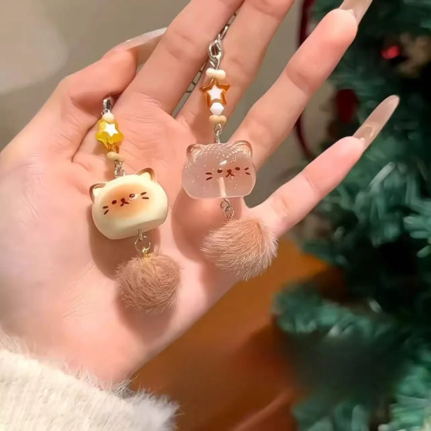 Cute Fluffy  Kitten Car  Keychain For Girls