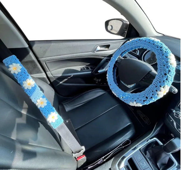 Crochet Steering Wheel Covers | Handmade Crocheted Flower Design