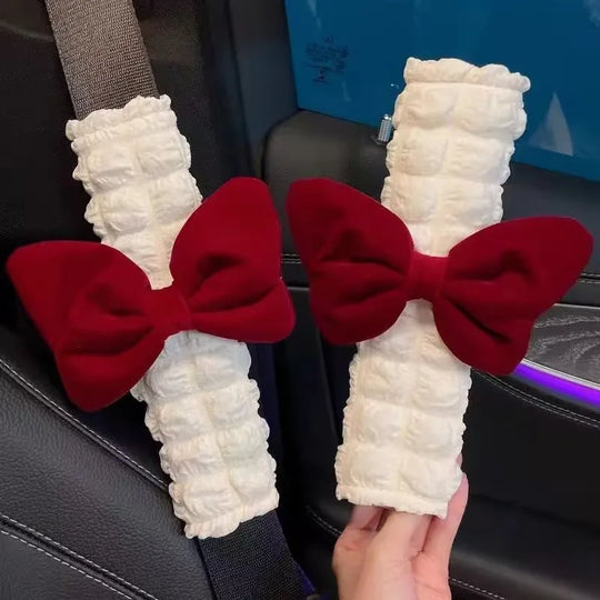 Pink Bow Puff Car Seat Belt Cover For Girls
