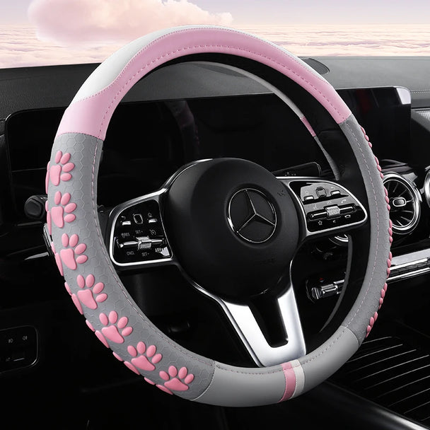 Leather Car Steering Wheel Cover Cat Design