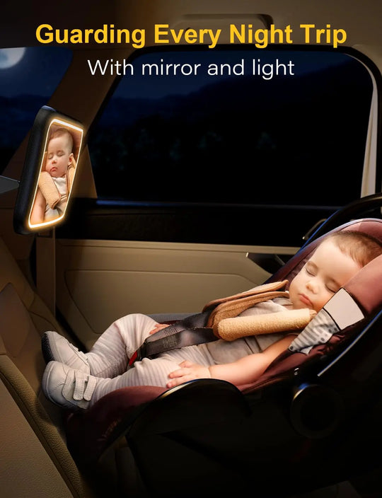 rear view mirror car for babies with a LED light
