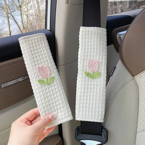 1PC Car Styling Seat Belt Cover With Tulip Flowers
