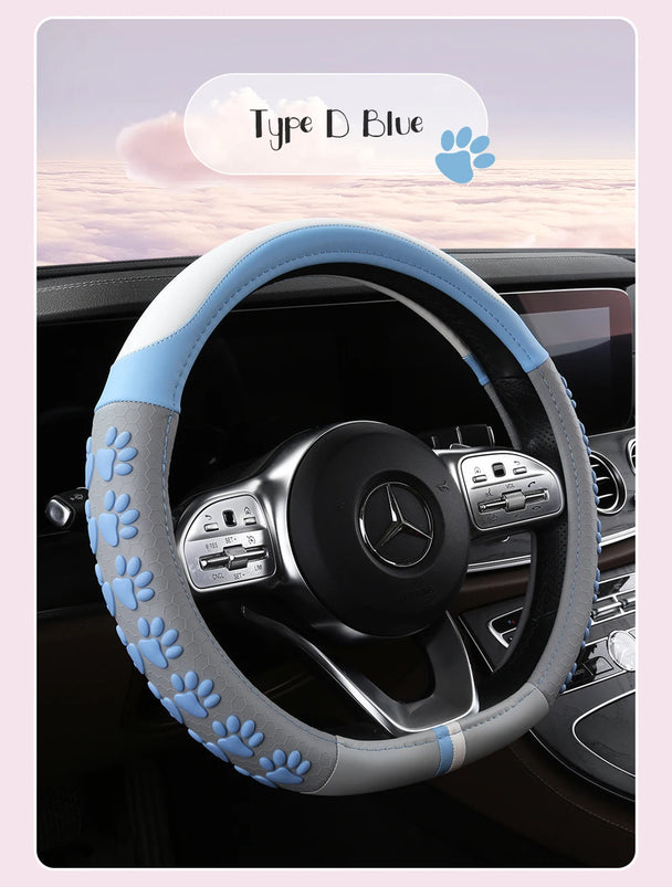 Leather Car Steering Wheel Cover Cat Design