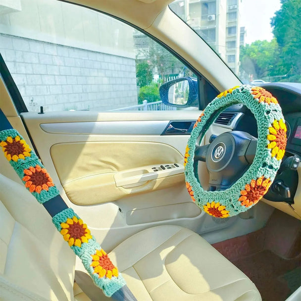 Crochet Steering Wheel Covers | Handmade Crocheted Flower Design