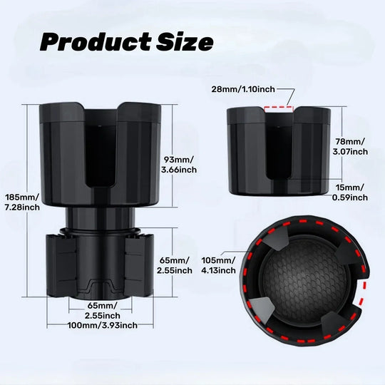 Car Cup Holder Expander Adapter with Adjustable Base