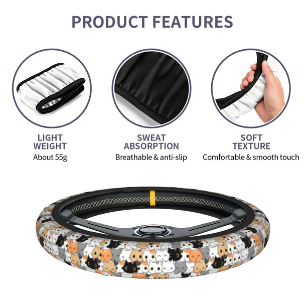 Funny Steering Wheel Cover | Anti-Slip Cute Cats Pattern