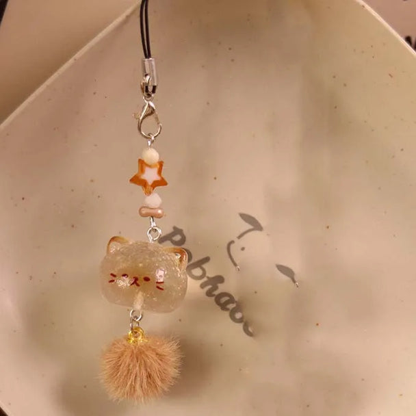 Cute Fluffy  Kitten Car  Keychain For Girls