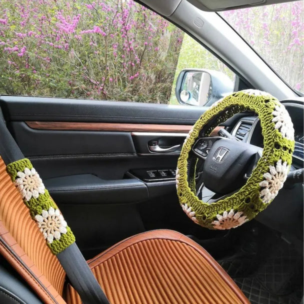 Crochet Steering Wheel Covers | Handmade Crocheted Flower Design