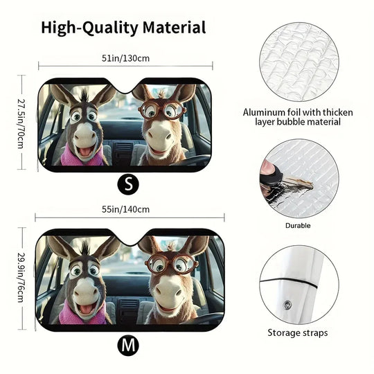 Cute Donkey Front Windshield Cover with 4 Suction Cups