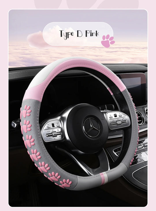 Leather Car Steering Wheel Cover Cat Design