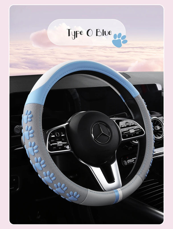 Leather Car Steering Wheel Cover Cat Design