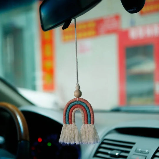 Boho Rainbow Hanging Crochet Car Accessories
