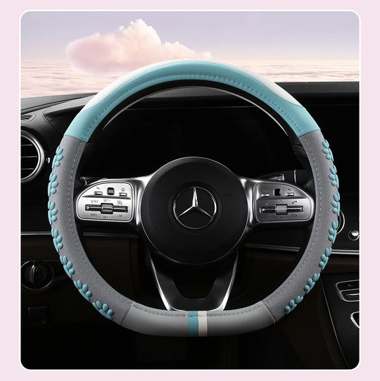 Leather Car Steering Wheel Cover Cat Design