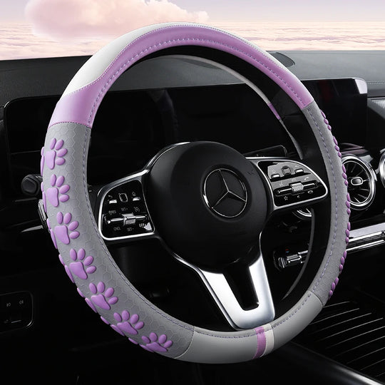 Leather Car Steering Wheel Cover Cat Design