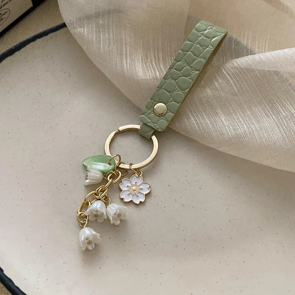 Gift Green Ladies Keychain Leather Car Key For Women