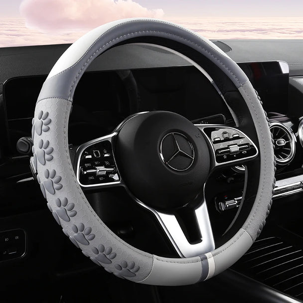 Leather Car Steering Wheel Cover Cat Design