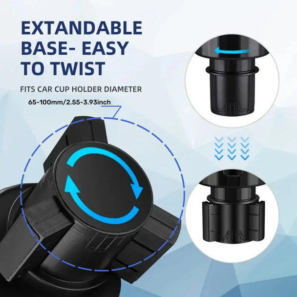 Car Cup Holder Expander Adapter with Adjustable Base