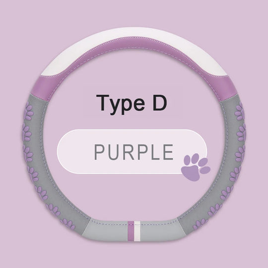 Leather Car Steering Wheel Cover Cat Design