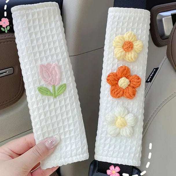1PC Car Styling Seat Belt Cover With Tulip Flowers