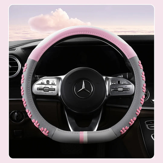 Leather Car Steering Wheel Cover Cat Design
