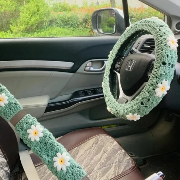 Crochet Steering Wheel Covers | Handmade Crocheted Flower Design