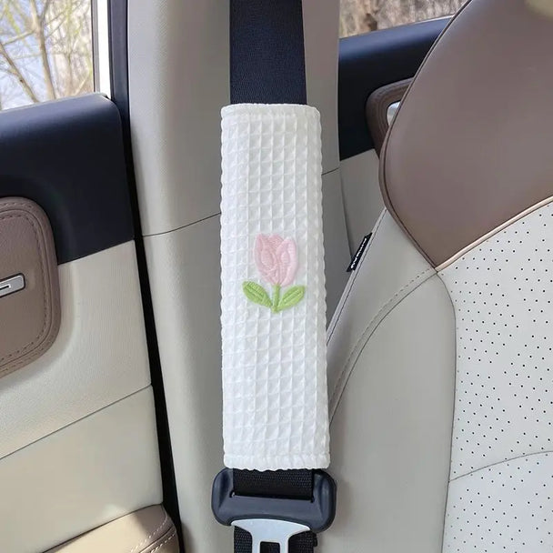 1PC Car Styling Seat Belt Cover With Tulip Flowers