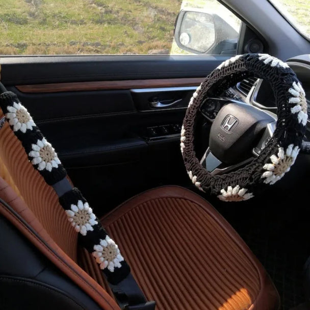 Crochet Steering Wheel Covers | Handmade Crocheted Flower Design
