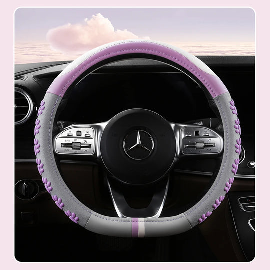 Leather Car Steering Wheel Cover Cat Design