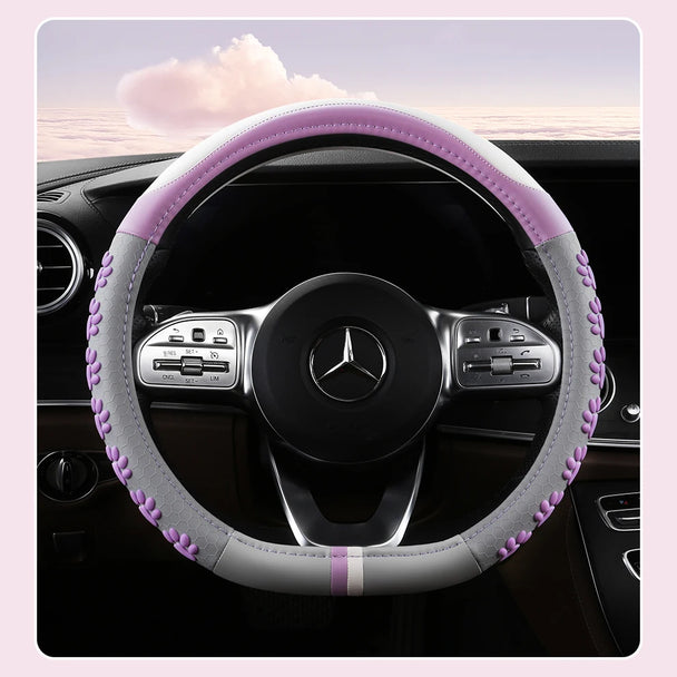 Leather Car Steering Wheel Cover Cat Design