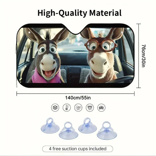 Cute Donkey Front Windshield Cover with 4 Suction Cups