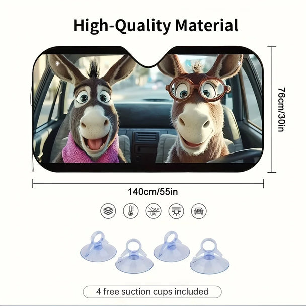 Cute Donkey Front Windshield Cover with 4 Suction Cups