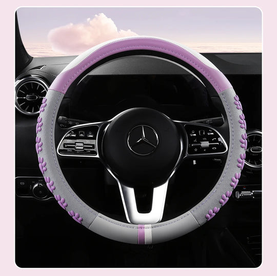 Leather Car Steering Wheel Cover Cat Design