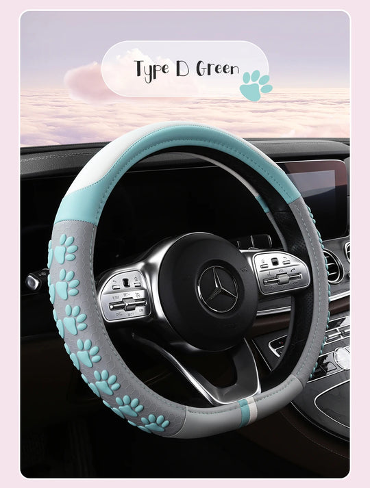 Leather Car Steering Wheel Cover Cat Design