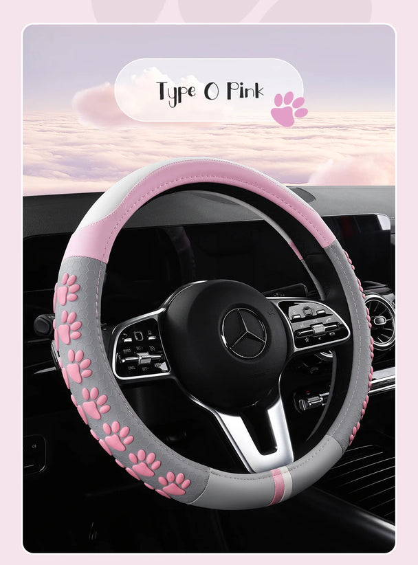 Leather Car Steering Wheel Cover Cat Design