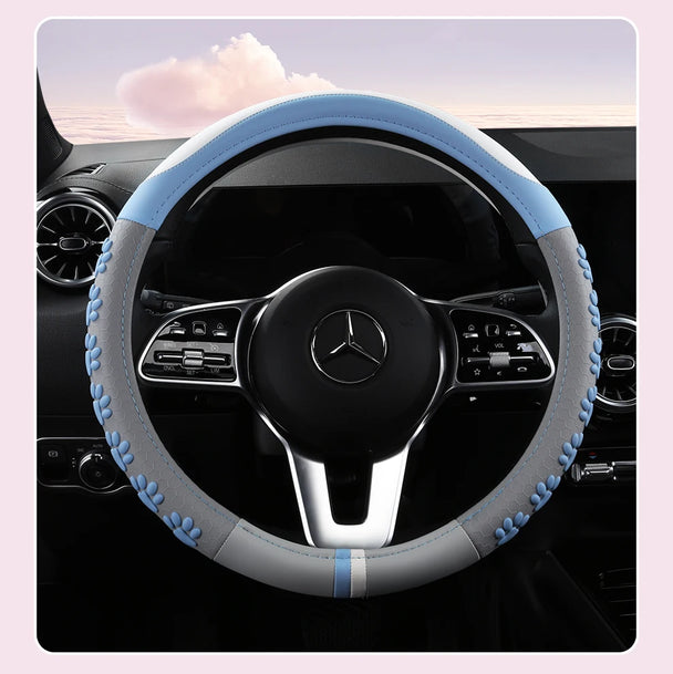 Leather Car Steering Wheel Cover Cat Design