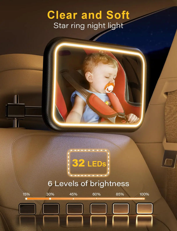 rear view mirror car for babies with a LED light