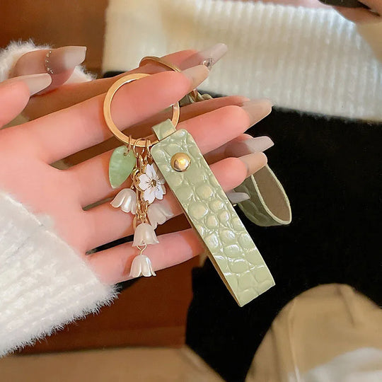 Gift Green Ladies Keychain Leather Car Key For Women