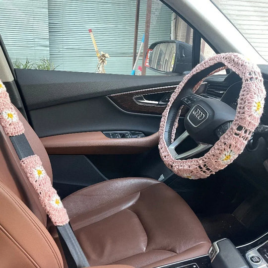 Crochet Steering Wheel Covers | Handmade Crocheted Flower Design