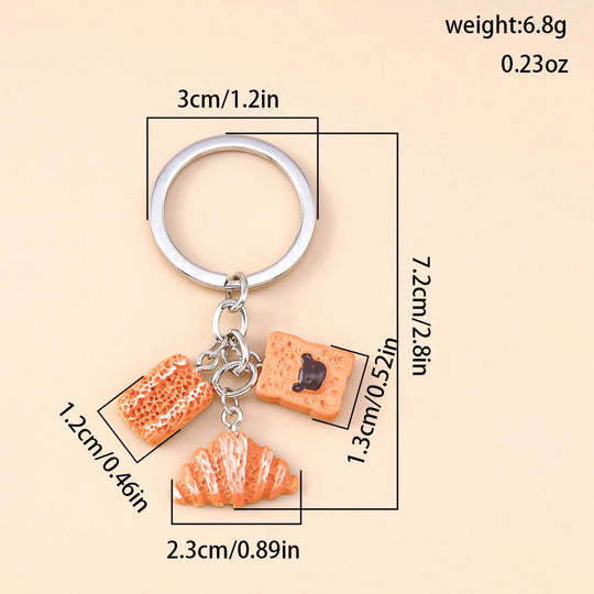 Car Croissant Bread Keyring for Women & Girls