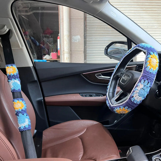 Crochet Steering Wheel Covers | Handmade Crocheted Flower Design