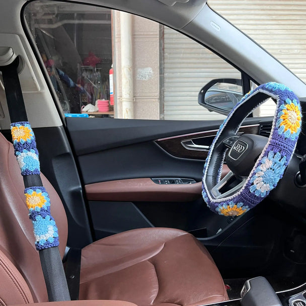 Crochet Steering Wheel Covers | Handmade Crocheted Flower Design