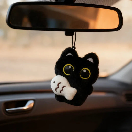 Cool Plush Black Cat Mirror Hanging For Car